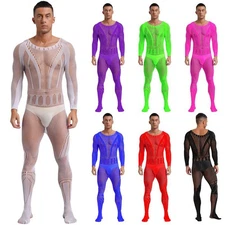 Men‘s Bodysuit Full Body Bodystocking Nightgown Jumpsuit Bulge Sleepwear Outfits