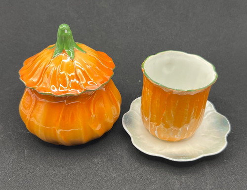 P.A.L.T. Porcelain Tea Cup & Covered Sugar Pumpkin Made In Czecho-Slovakia - Picture 12 of 19