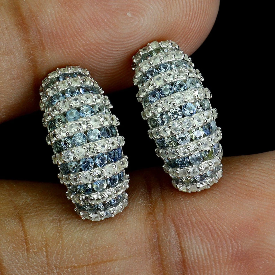 Pendientes de plata de ley 925 zafiro redondo corte diamante topacio piedras preciosas joyería Foto 2 de 4
