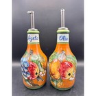 Vtg Italian Ceramic Fruit Aceto Oil Bottles Set Dispenser Spout Piccadilly 8"
