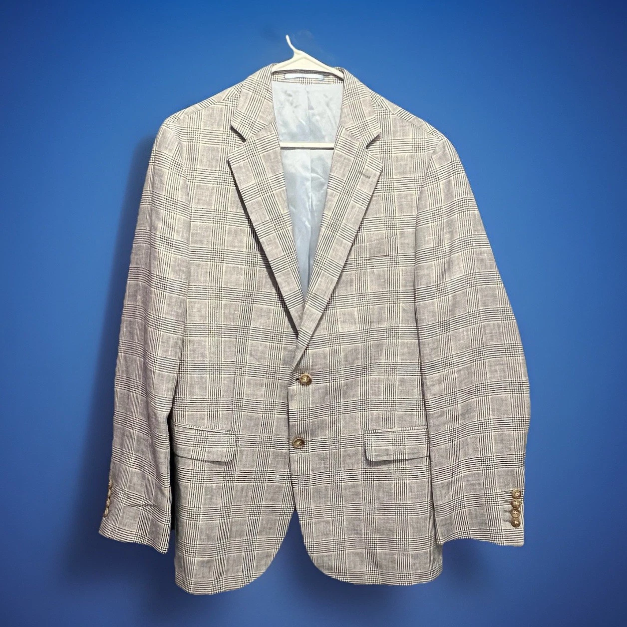 Oliver Wicks Suit Jacket Custom Tailored Blazer Bespoke Mens Grey Blue 36R Slim