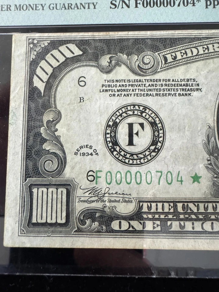 US 1934 $1,000 FR#2211 FDGS* ATLANTA STAR NOTE -TOP POP  LOWEST NUMBER KNOWN - Image 4 of 4