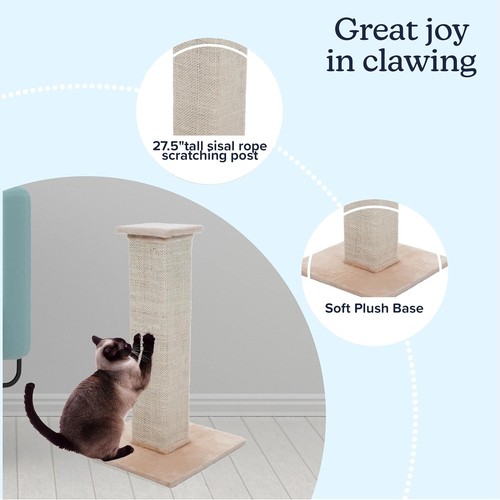 Elegant 27.75-Inch Cat Scratching Post with Durable Carpeted Base & Sisal Finish - Picture 4 of 8