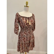 J for Justify Juniors L Bohemian Paisley Off-Shoulder Peasant Dress Cute Boho