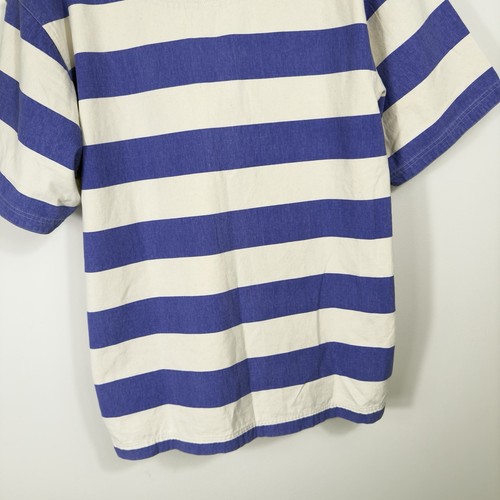DEAL Rugby Shirt Men’s Size Large Cream White Stripe Short Sleeve Thick Cotton - Picture 14 of 15