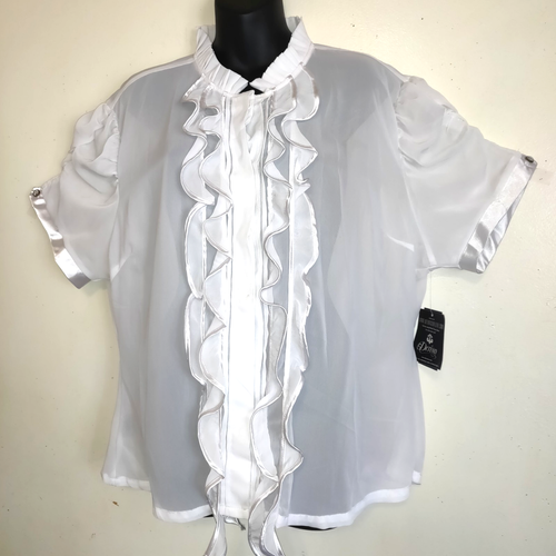 Dereon Sheer White Blouse PLUS Sz 3X Beyonce 2009 Ruffles Romantic FLAW High Nec - Picture 3 of 24