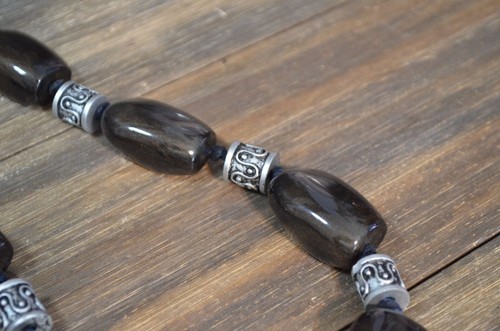 Polished Stone Belt Chain Silver Tone Metal Bead Brown Rock Southwestern Boho - Picture 5 of 6
