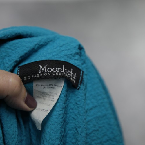 Camisa Moonlight & S para mujer 2XL verde azulado botón arrugado túnica frontal cuello con lengüeta enrollable - Imagen 5 de 7