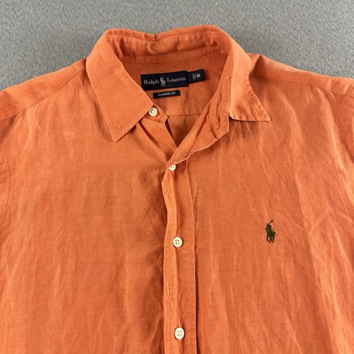 Ralph Lauren Hemd Herren M Orange Leinen Seide Button Down Kurzarm Sommer