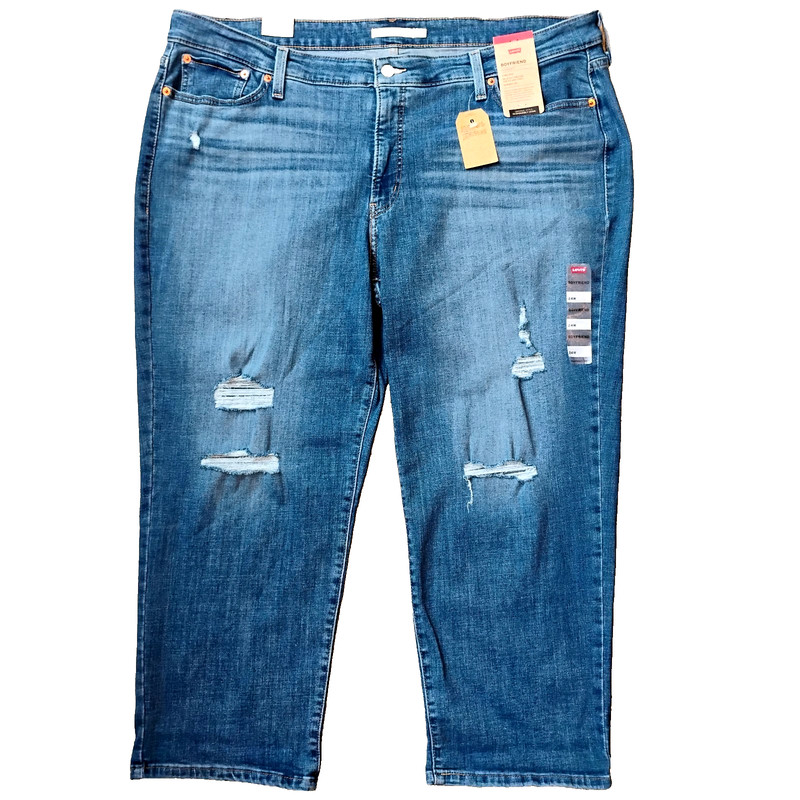 NWT 24W Levi's Boyfriend Hypersoft Distressed Medium Wash Denim Blue Jeans NEW