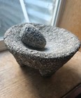 Black & Gray Volcanic Lava Rock Molcajete Mortar & Pestle 9.5" Guacamole Herbs