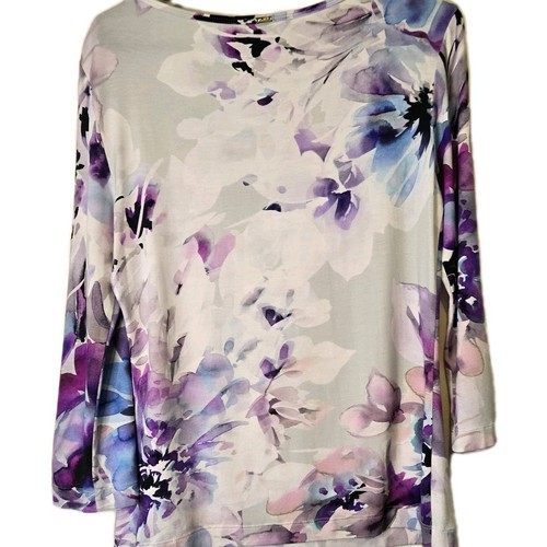St John Top Women's Small Watercolor Floral Cowl Stretchy Blouse Office Artsy PO - Picture 9 of 14