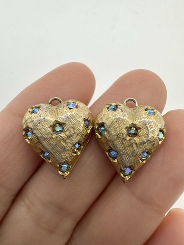 Vintage Weiss Gold Tone Rhinestone Heart Charms  - Picture 2 of 4