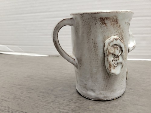 Artisan Hand Crafted Redware Pottery Face Coffee Mug Gray Glaze 3¾” Tall - Picture 12 of 24
