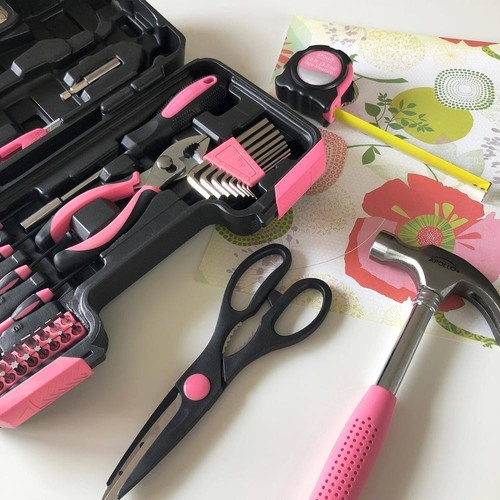 Apollo 39-Piece General Tool Set Pink Hammer Pliers Screwdrivers Tape Measure - Picture 9 of 10