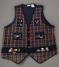Women’s Unique Vintage Teacher’s Vest Plaid Corduroy Button Cotton Multicolor 2X