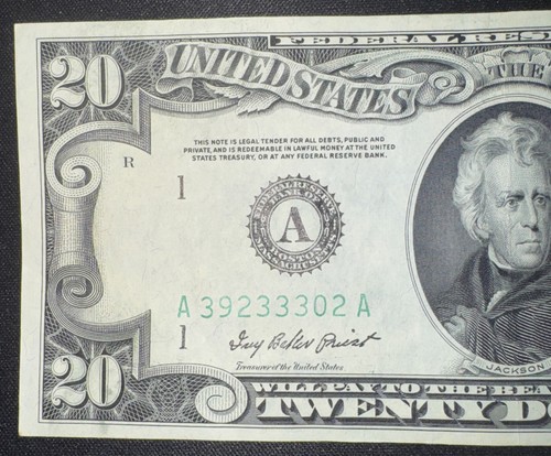 1950-A Twenty Dollar Bill $20 Green Seal Federal Reserve Note - RARE TRIPLE "A" - Picture 3 of 4