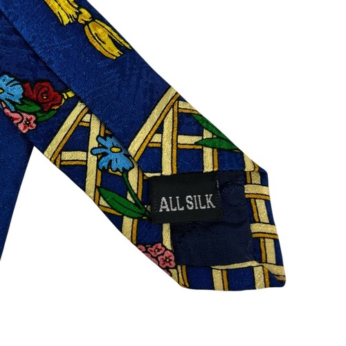 Rush Limbaugh No Boundaries Collection Tie Blue Gold Silk Floral Garden Flower - Picture 6 of 9