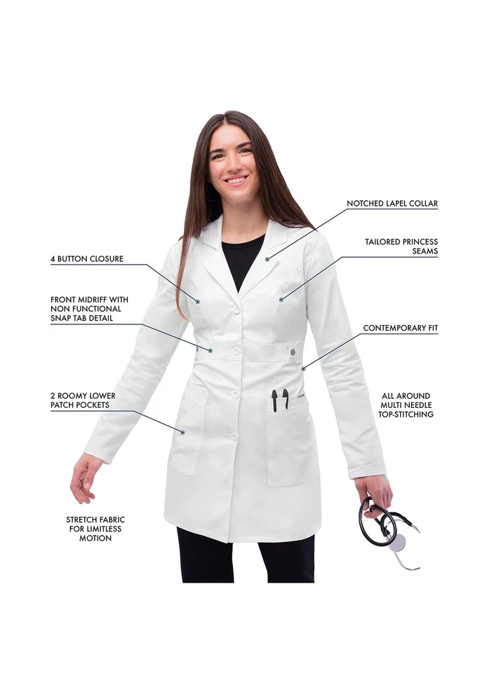Casaco de laboratório feminino elástico universal Adar - 36" cintura abaulada cintura grande branco - Imagem 3 de 4