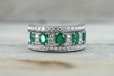 Natural Emerald 2.20Ct Oval Cut Men's Engagement Band Ring 14K White Gold Plated