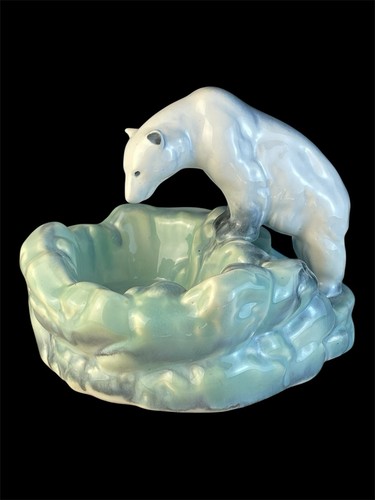 Art Deco Keramik Eisbär Schale Aschenbecher Polarbär Tschechisch Ca.Um 1930/50 - Bild 1 von 14