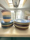 Longaberger Pottery Woven Traditions Red Dinner Plates, Soup & Cereal Bowl