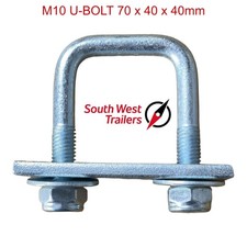 M10 SQUARE U BOLT 70mm x 40mm with FLAT PLATE, WASHERS & NYLOC NUTS GALVANISED