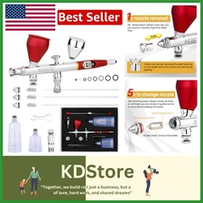 Dual Action Gravity Feed Airbrush Kit 0.2-0.5mm Nozzles 3 Cups Hobby Art