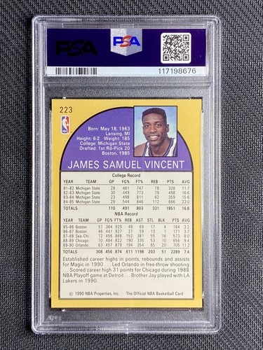 1990 HOOPS #223 SAM VINCENT - PSA 9 - Picture 4 of 4