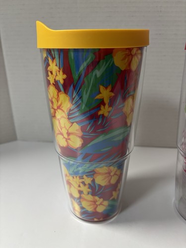 Set Of 2 Tervis Tumblers 24oz Lids Included Floral & Anchor Pattern - Picture 4 of 8