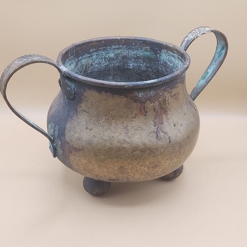 Antique Verdigris Bronze Posnet Cookpot Pot Kettle Tri Footed 18th Century? - Picture 3 of 18