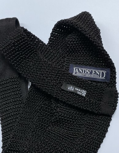 Corbata de seda, negra, extremo plano, tejida texturizada, Lands’ End para hombre - Imagen 3 de 5