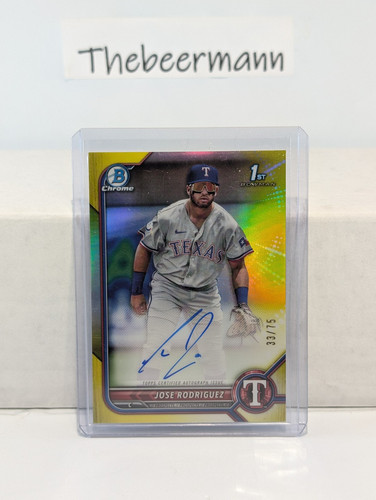 2022 Bowman Chrome Jose Rodriguez Auto /75 1st #CPA-JRZ Texas Rangers - Picture 1 of 2
