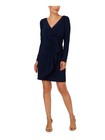 ADRIANNA PAPELL Womens Navy Cascade Ruffle Lined Long Sleeve Faux Wrap Dress 14