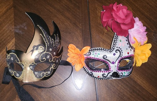 Halloween Party Masks-Venitian Mardi Gras Glitter Faux Stone Type-Lot Includes 5 - Picture 14 of 18