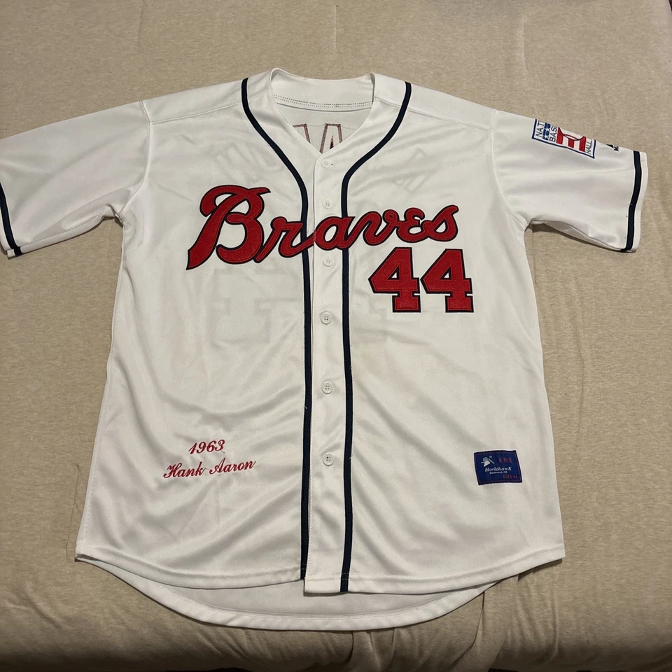 Hank Aaron #44 Atlanta Braves Authentic Majestic Jersey Blanco Talla de hombre 44 Foto 2 de 4