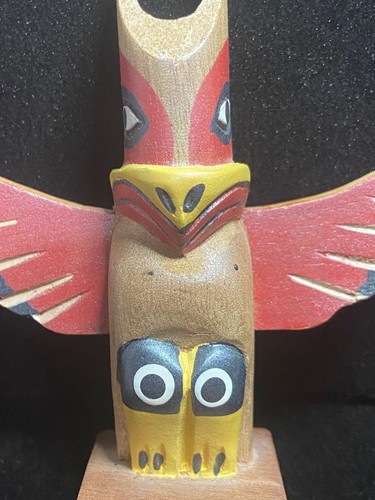 Alaska Black Diamond Mini Carved Totem Pole Signed Wollam Vintage Native - Picture 3 of 8