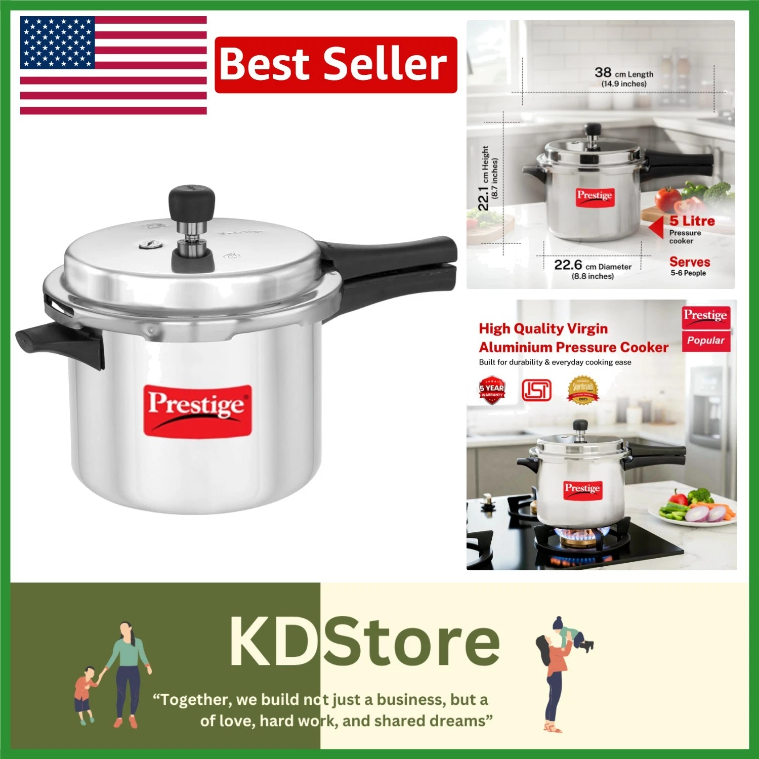 Luxury 5L Aluminum Pressure Cooker - Superior Safety Features & Sleeker Handles