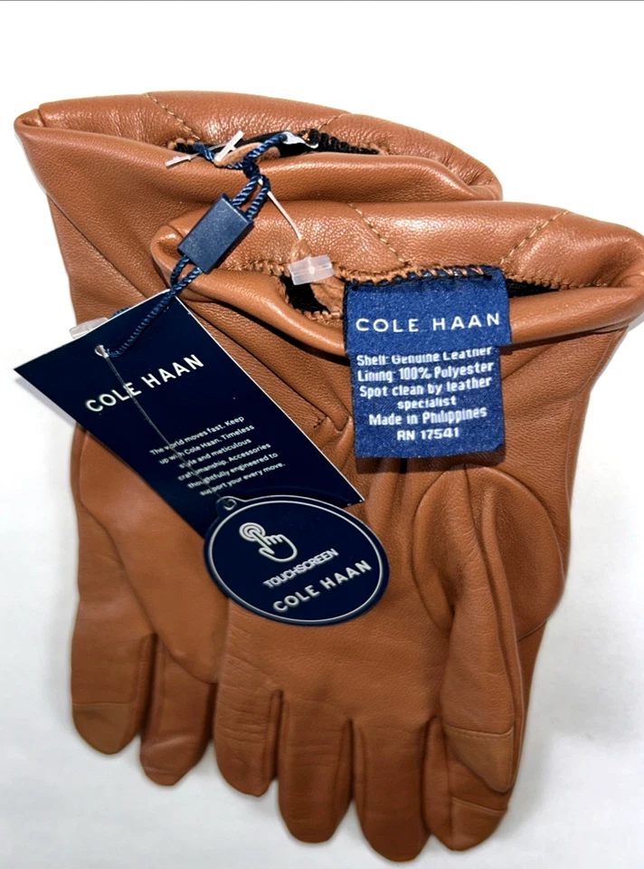 NUEVOS Guantes para Mujer Cole Haan Talla M Bronceados Británicos 100% Cuero Forrados TOUCH $98 Foto 3 de 4