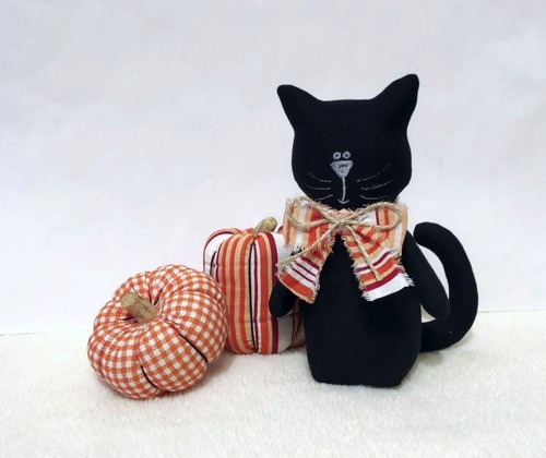 Cloth Stuffed Halloweeen Figurines Orange Black Ghost Cat Pumpkins Fall Decor - Picture 4 of 7