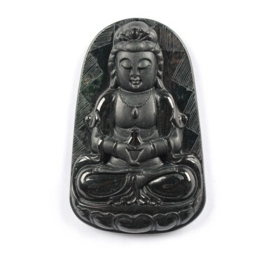Certified black 100% Natural A Jade jadeite Merciful Goddess Pendant 0337