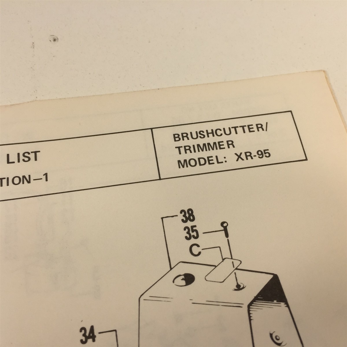 1984 Weed Eater Model XR-95 Trimmer Brushcutter Parts List