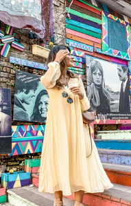 zara yellow pleated dress