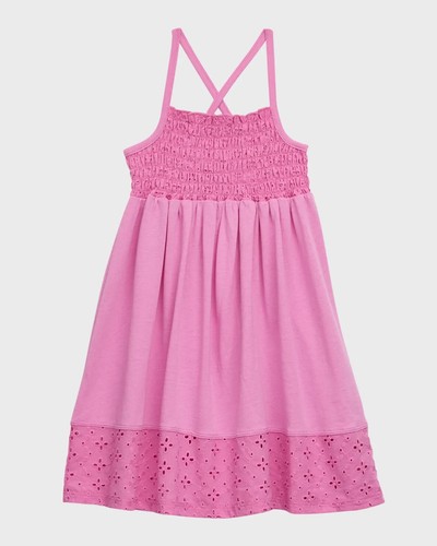 Splendid Eyelet Smocked Dress Girl's 14 Pink Square Neck Pullover - Picture 1 of 15