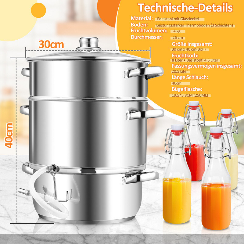 Dampfentsafter Edelstahl Saftpresse Fruchtentsafter Gesund bleiben 8 Liter 8L