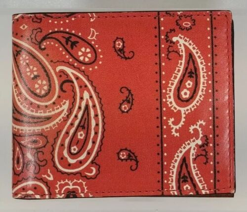 JACK SPADE - Bifold Leather Wallet - Red Paisley Bandana Print - USED - Picture 2 of 15
