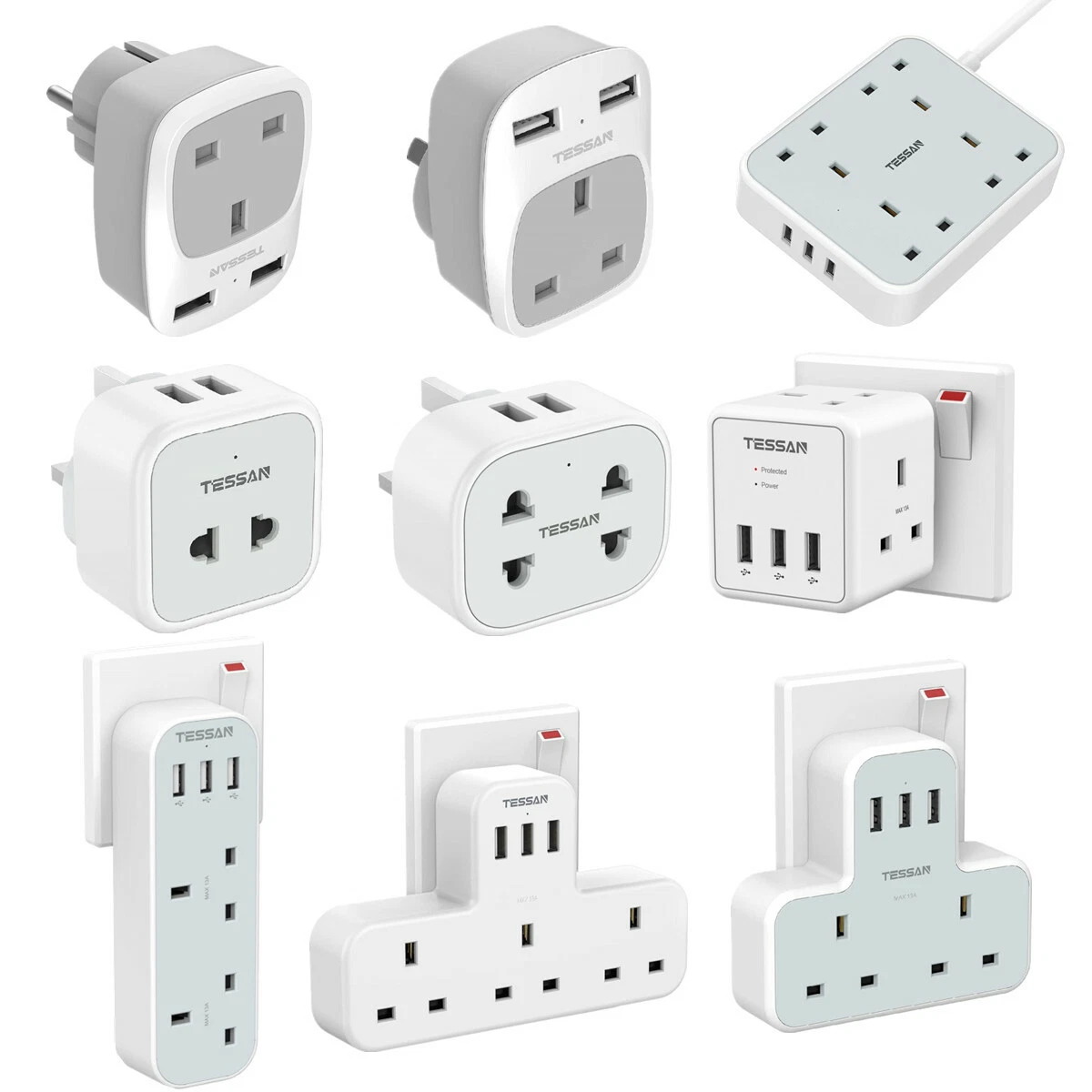 3 Pin UK Plug Socket Electrical Adapters USB Plug Extension with Indicate Light