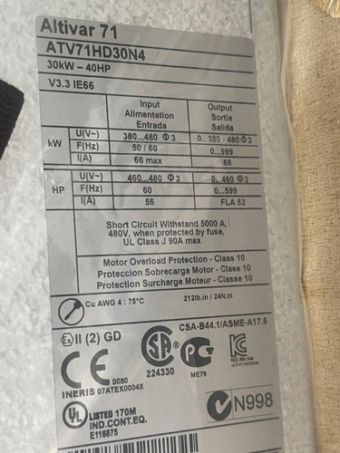 Schneider ATV71HD30N4 Altivar 71 30kw 380v-480v Inverter 40hp Ver3.3 - Picture 3 of 3