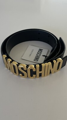 ベルト MOSCHINO COUTURE Woman Belt Gold 80358008 0555 Moschino Couture Black Belt Gold Logo Letter Buckle Size 38