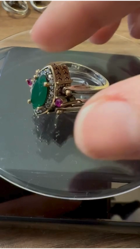 Turkish Reversible Marquise Emerald Ruby Jade Topaz 925 Sterling Silver Ring - Video 1 of 1